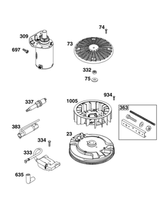 Flywheel, Ignition, And Starter Group Diagram and Parts List for 40U777-0003-B5 400000 - 699999 Briggs and Stratton Engine